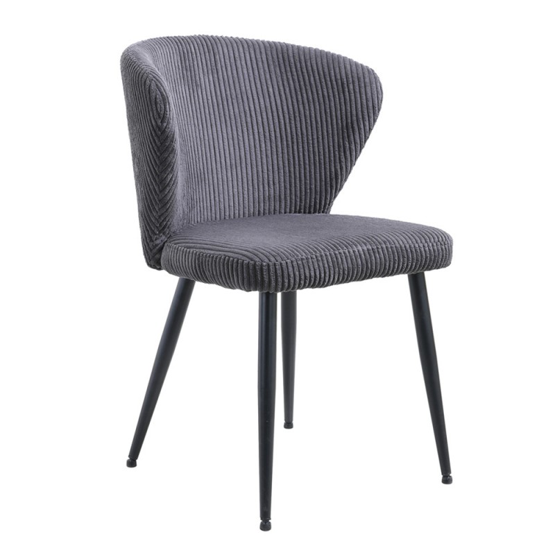 Chaise de salle à manger TORONTO – Velours côtelé gris – Pieds en métal noir – Style design