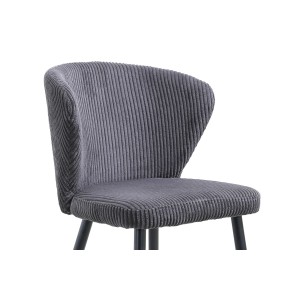 Chaise de salle à manger TORONTO – Velours côtelé gris – Pieds en métal noir – Style design