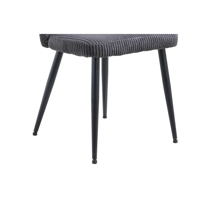 Chaise de salle à manger TORONTO – Velours côtelé gris – Pieds en métal noir – Style design