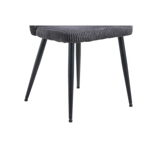 Chaise de salle à manger TORONTO – Velours côtelé gris – Pieds en métal noir – Style design