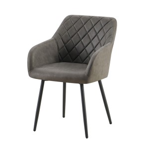 Chaise de salle à manger MARCO – Design industriel – Accoudoirs – Revêtement polyester gris – Pieds en métal noir