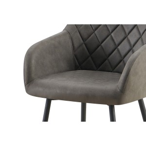 Chaise de salle à manger MARCO – Design industriel – Accoudoirs – Revêtement polyester gris – Pieds en métal noir