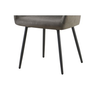 Chaise de salle à manger MARCO – Design industriel – Accoudoirs – Revêtement polyester gris – Pieds en métal noir