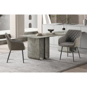 Chaise de salle à manger MARCO – Design industriel – Accoudoirs – Revêtement polyester gris – Pieds en métal noir