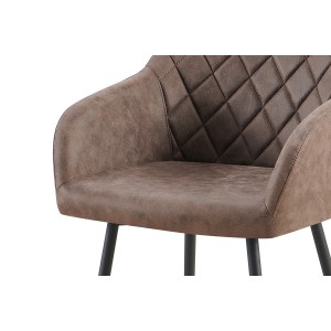 Chaise de salle à manger MARCO – Design industriel – Accoudoirs – Revêtement polyester coloris marron brun – Pieds en métal noir