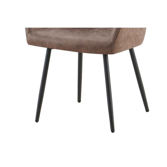 Chaise de salle à manger MARCO – Design industriel – Accoudoirs – Revêtement polyester coloris marron brun – Pieds en métal noir