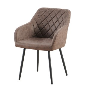 Chaise de salle à manger MARCO – Design industriel – Accoudoirs – Revêtement polyester coloris marron brun – Pieds en métal noir