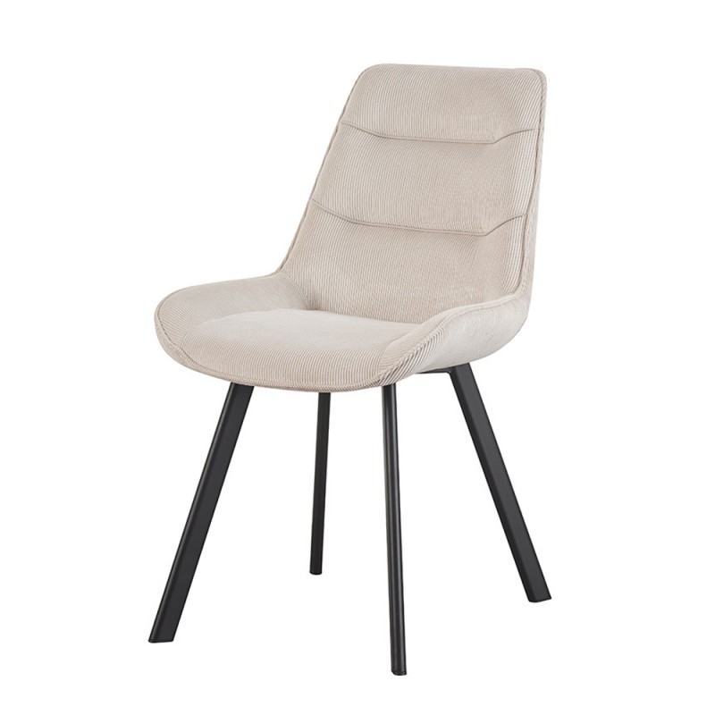 Chaise de salle à manger LOLA – Velours côtelé sable – Pieds en métal noir – Style design / industriel