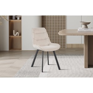 Chaise de salle à manger LOLA – Velours côtelé sable – Pieds en métal noir – Style design / industriel
