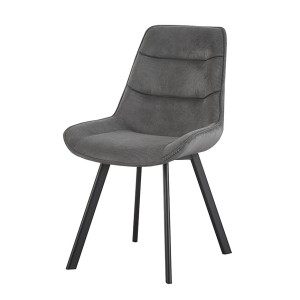 Chaise de salle à manger LOLA – Velours côtelé gris – Pieds en métal noir – Style design / industriel