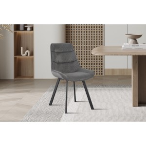 Chaise de salle à manger LOLA – Velours côtelé gris – Pieds en métal noir – Style design / industriel