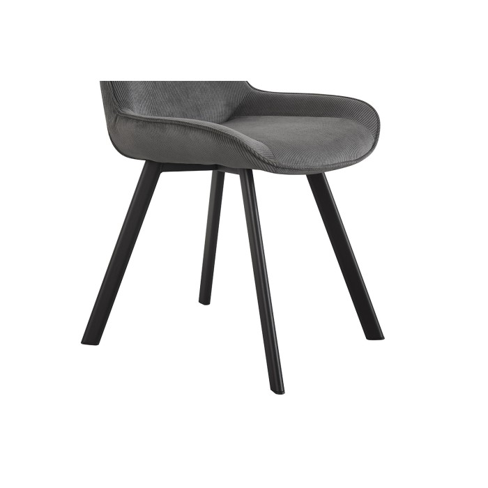 Chaise de salle à manger LOLA – Velours côtelé gris – Pieds en métal noir – Style design / industriel