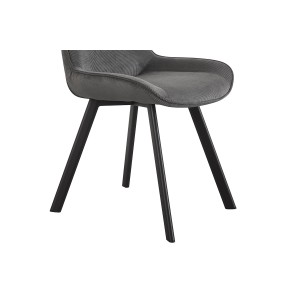 Chaise de salle à manger LOLA – Velours côtelé gris – Pieds en métal noir – Style design / industriel