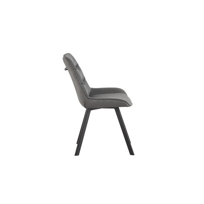 Chaise de salle à manger LOLA – Velours côtelé gris – Pieds en métal noir – Style design / industriel