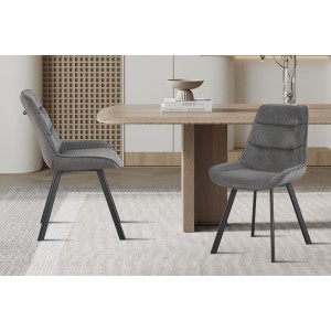 Chaise de salle à manger LOLA – Velours côtelé gris – Pieds en métal noir – Style design / industriel