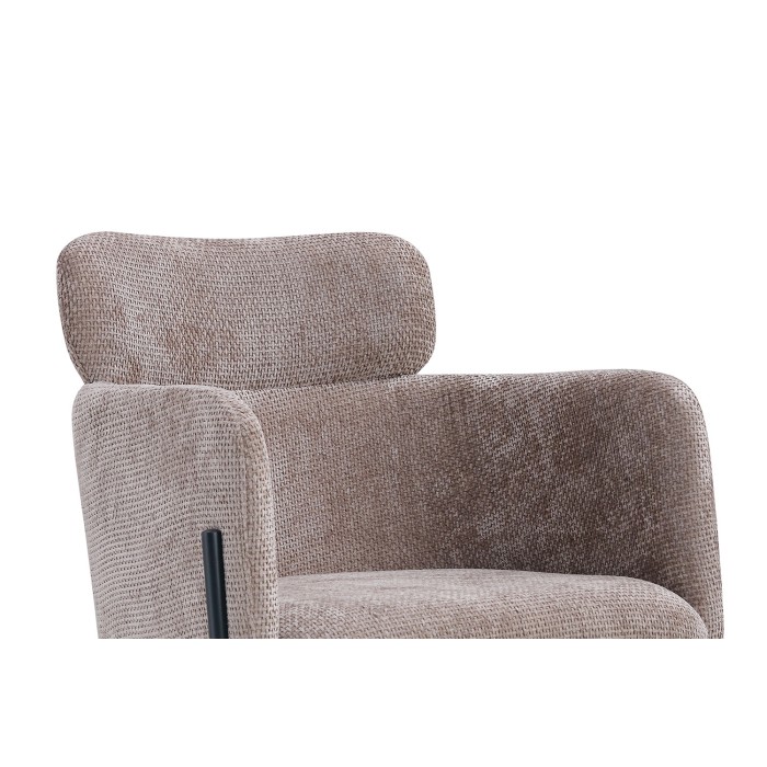 Chaise de salle à manger CAMPBELL – Tissu sable – Accoudoirs – Pieds en métal noir – Style design / industriel