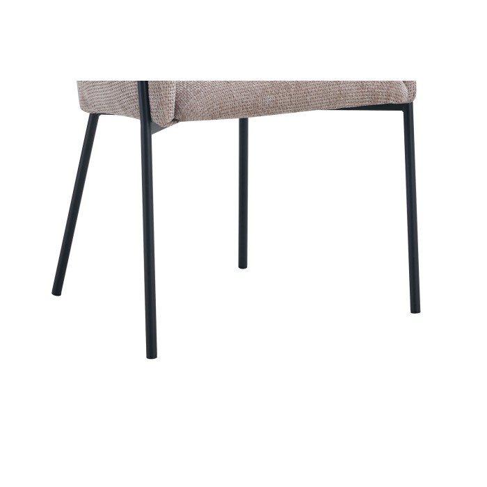 Chaise de salle à manger CAMPBELL – Tissu sable – Accoudoirs – Pieds en métal noir – Style design / industriel