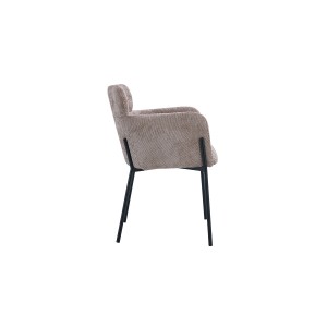 Chaise de salle à manger CAMPBELL – Tissu sable – Accoudoirs – Pieds en métal noir – Style design / industriel