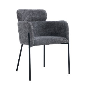 Chaise de salle à manger CAMPBELL – Tissu gris – Accoudoirs – Pieds en métal noir – Style design / industriel