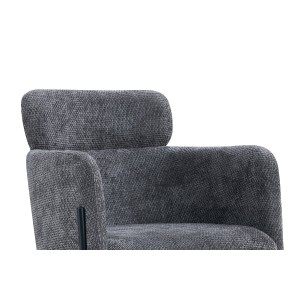 Chaise de salle à manger CAMPBELL – Tissu gris – Accoudoirs – Pieds en métal noir – Style design / industriel