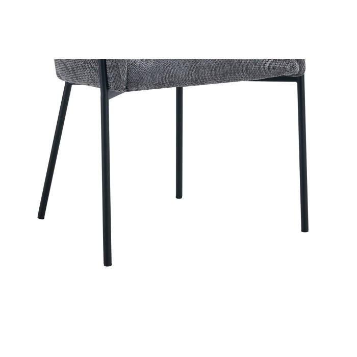 Chaise de salle à manger CAMPBELL – Tissu gris – Accoudoirs – Pieds en métal noir – Style design / industriel