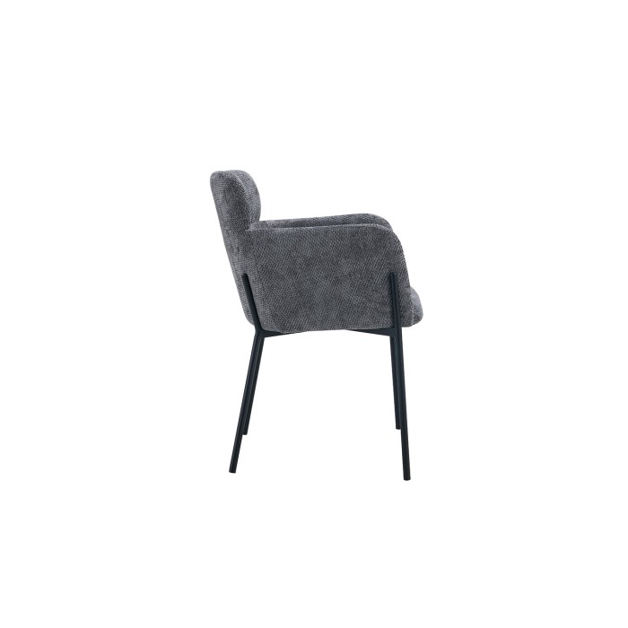 Chaise de salle à manger CAMPBELL – Tissu gris – Accoudoirs – Pieds en métal noir – Style design / industriel