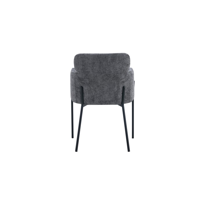 Chaise de salle à manger CAMPBELL – Tissu gris – Accoudoirs – Pieds en métal noir – Style design / industriel