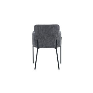Chaise de salle à manger CAMPBELL – Tissu gris – Accoudoirs – Pieds en métal noir – Style design / industriel