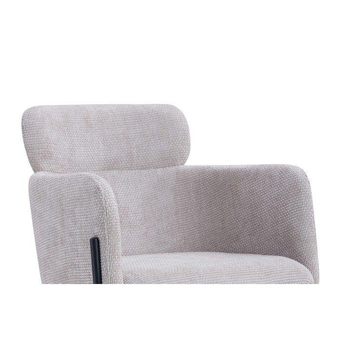 Chaise de salle à manger CAMPBELL – Tissu beige clair – Accoudoirs – Pieds en métal noir – Style design / industriel