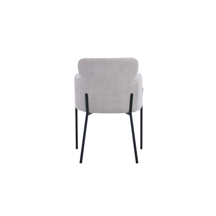 Chaise de salle à manger CAMPBELL – Tissu beige clair – Accoudoirs – Pieds en métal noir – Style design / industriel