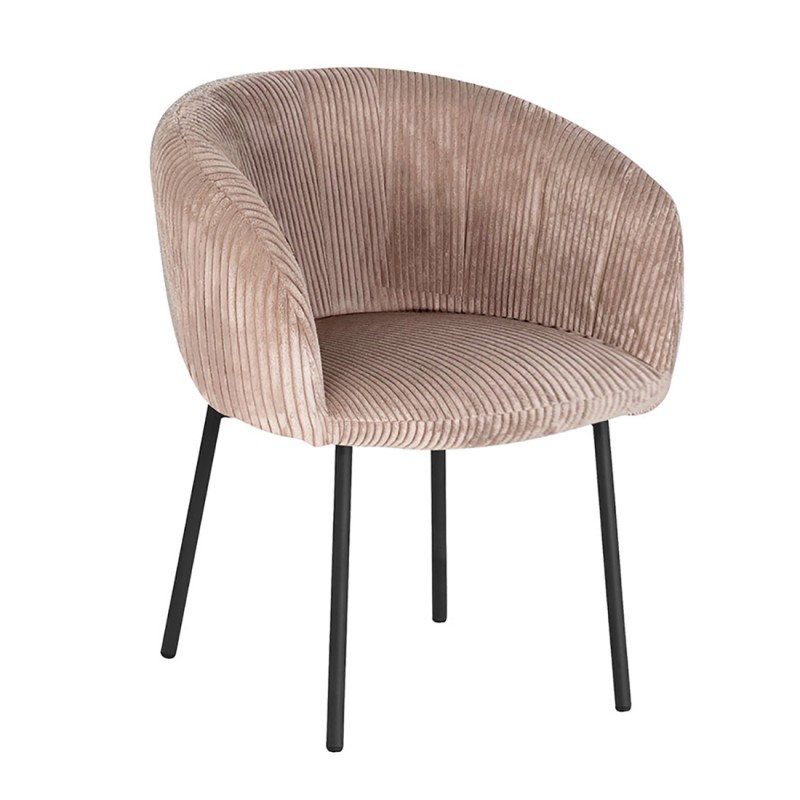 Chaise de salle à manger SEVILLE – Velours côtelé sable – Accoudoirs – Pieds en métal noir – Style design / industriel