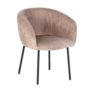 Chaise de salle à manger SEVILLE – Velours côtelé sable – Accoudoirs – Pieds en métal noir – Style design / industriel