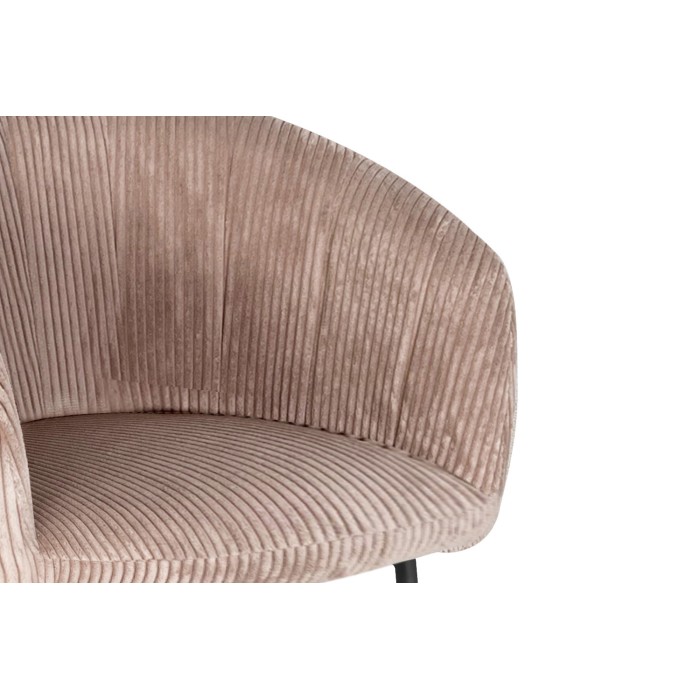 Chaise de salle à manger SEVILLE – Velours côtelé sable – Accoudoirs – Pieds en métal noir – Style design / industriel