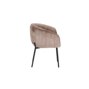 Chaise de salle à manger SEVILLE – Velours côtelé sable – Accoudoirs – Pieds en métal noir – Style design / industriel