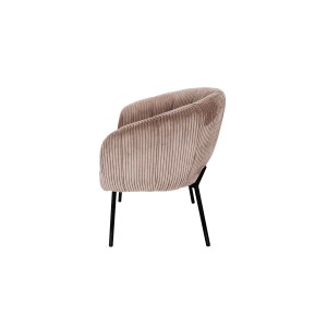 Chaise de salle à manger SEVILLE – Velours côtelé sable – Accoudoirs – Pieds en métal noir – Style design / industriel