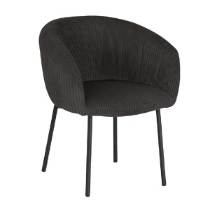 Chaise de salle à manger SEVILLE – Velours côtelé gris – Accoudoirs – Pieds en métal noir – Style design / industriel