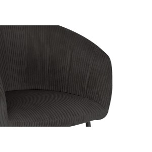 Chaise de salle à manger SEVILLE – Velours côtelé gris – Accoudoirs – Pieds en métal noir – Style design / industriel