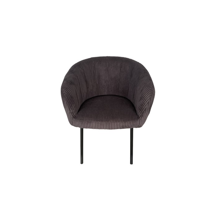 Chaise de salle à manger SEVILLE – Velours côtelé gris – Accoudoirs – Pieds en métal noir – Style design / industriel