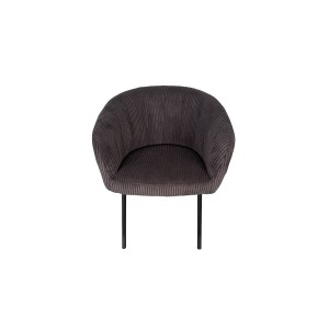 Chaise de salle à manger SEVILLE – Velours côtelé gris – Accoudoirs – Pieds en métal noir – Style design / industriel