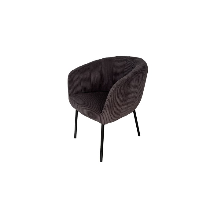 Chaise de salle à manger SEVILLE – Velours côtelé gris – Accoudoirs – Pieds en métal noir – Style design / industriel