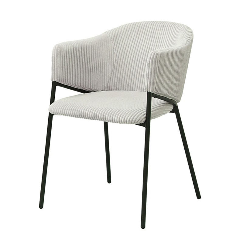 Chaise de salle à manger IMANY – Velours côtelé gris clair – Accoudoirs – Pieds en métal noir – Style design / industriel