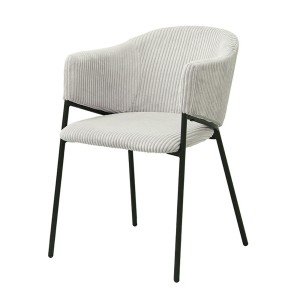 Chaise de salle à manger IMANY – Velours côtelé gris clair – Accoudoirs – Pieds en métal noir – Style design / industriel