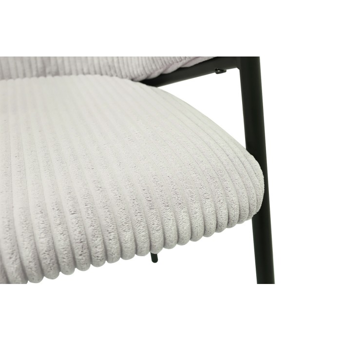 Chaise de salle à manger IMANY – Velours côtelé gris clair – Accoudoirs – Pieds en métal noir – Style design / industriel