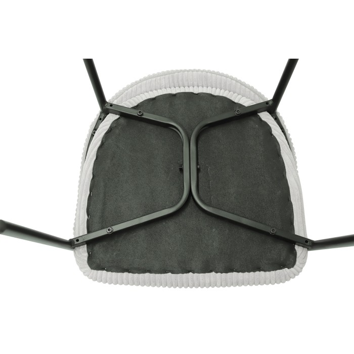 Chaise de salle à manger IMANY – Velours côtelé gris clair – Accoudoirs – Pieds en métal noir – Style design / industriel