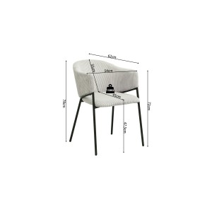 Chaise de salle à manger IMANY – Velours côtelé gris clair – Accoudoirs – Pieds en métal noir – Style design / industriel