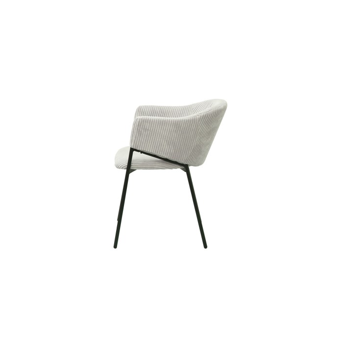 Chaise de salle à manger IMANY – Velours côtelé gris clair – Accoudoirs – Pieds en métal noir – Style design / industriel