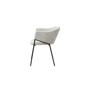 Chaise de salle à manger IMANY – Velours côtelé gris clair – Accoudoirs – Pieds en métal noir – Style design / industriel