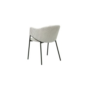 Chaise de salle à manger IMANY – Velours côtelé gris clair – Accoudoirs – Pieds en métal noir – Style design / industriel