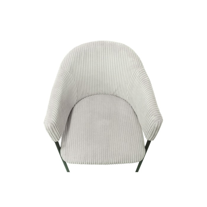 Chaise de salle à manger IMANY – Velours côtelé gris clair – Accoudoirs – Pieds en métal noir – Style design / industriel