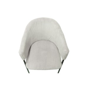 Chaise de salle à manger IMANY – Velours côtelé gris clair – Accoudoirs – Pieds en métal noir – Style design / industriel